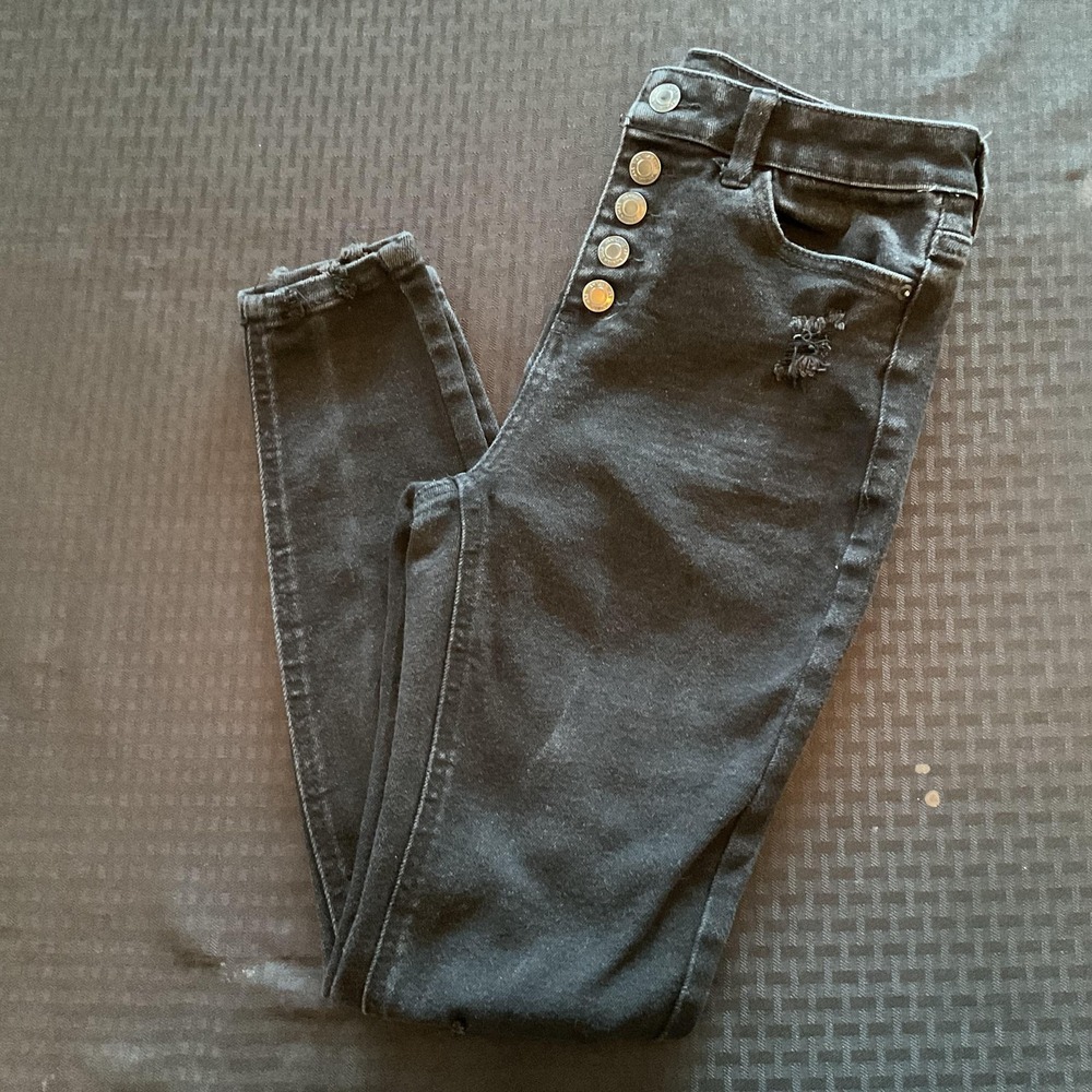 Vanilla Star Jeans Womens 3 Black High Rise Skinny Distressed Button Fly Raw Hem